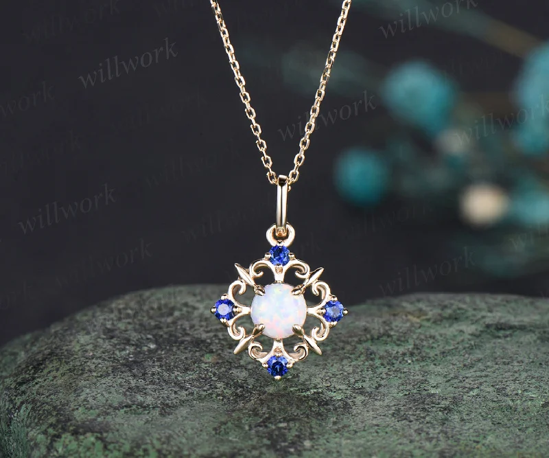 moonstone necklaces for women -Morelli Pave Garden Gate Vintage Opal Sapphire Pendant Necklace Unique jewelry