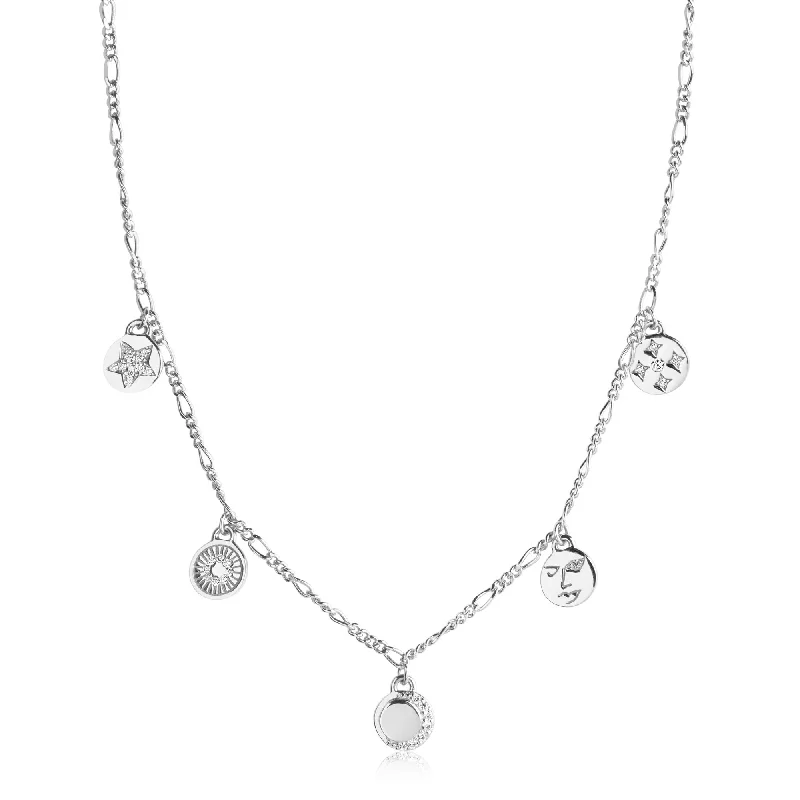 silver pendant necklaces for women -Portofino Silver Necklace w. White Zirconias 40cm