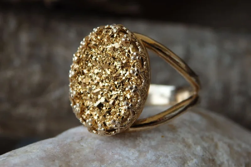 diamond rings for women -Gold Druzy Ring