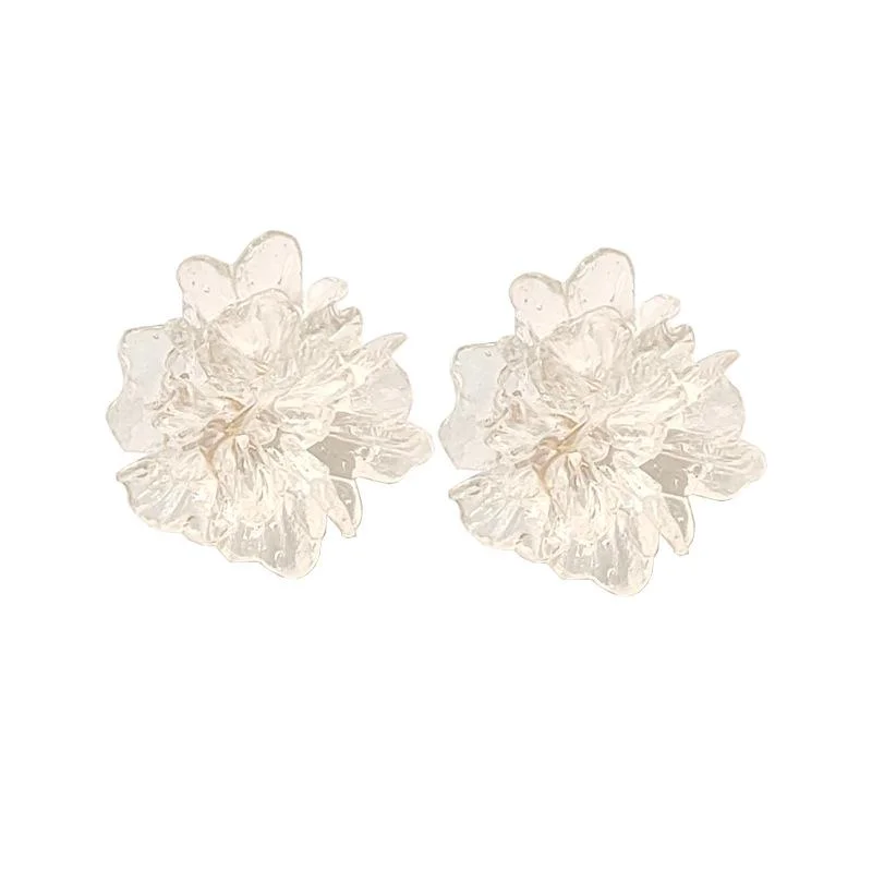 stud earrings for women -Clear Large Flower Invisible Clip On Earrings