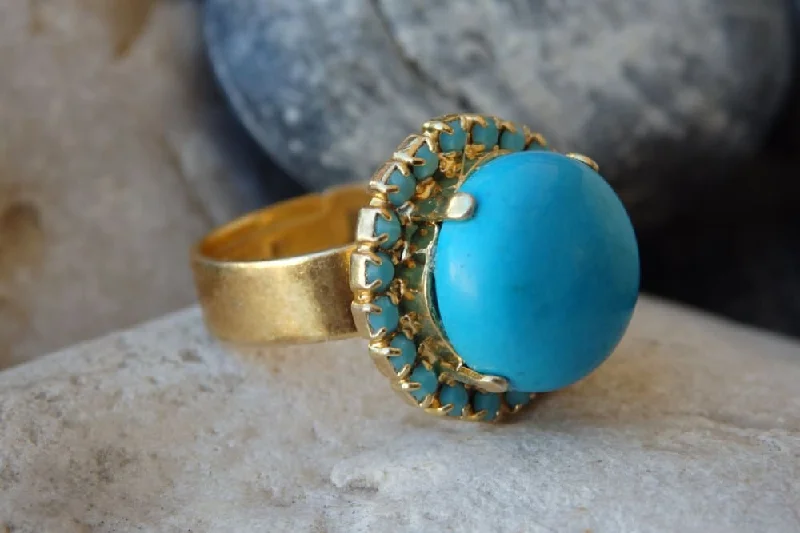 unique wedding rings for women -Gold Turquoise Ring