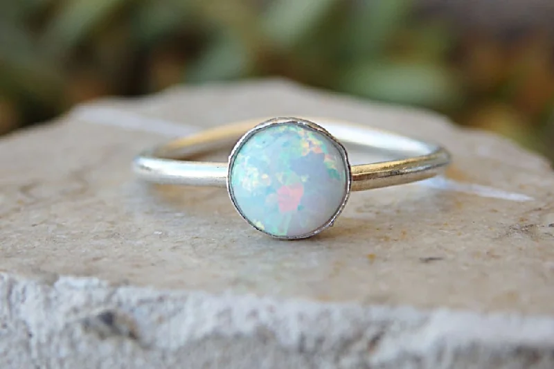 statement rings for women -Opal Silver Ring