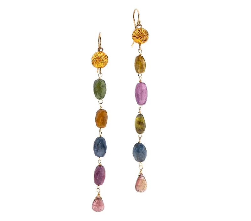 pearl drop earrings for women -Nava Zahavi Yellow Gold Colorful Dangling Tourmaline Earrings