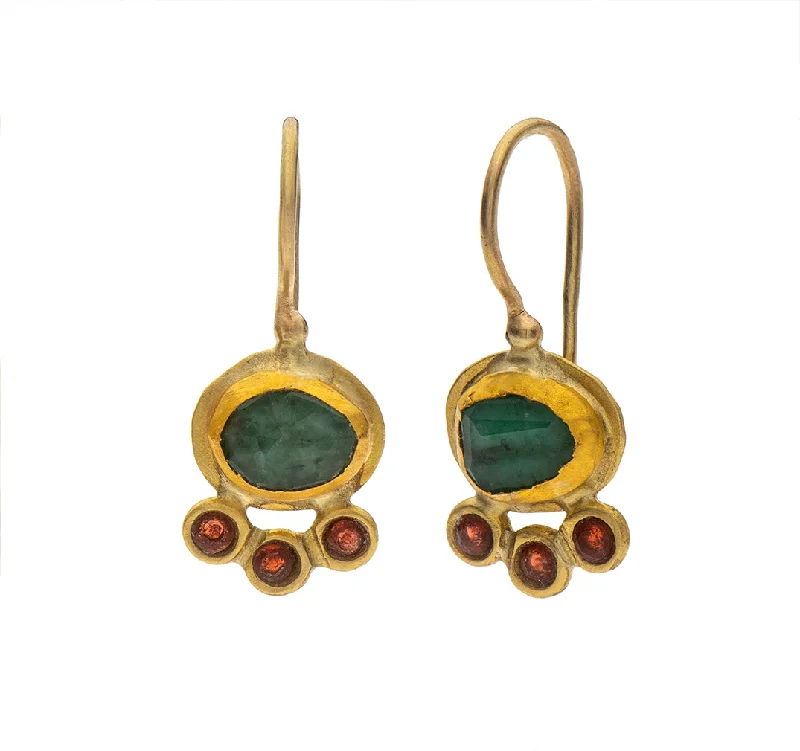 gold earrings for women -Nava Zahavi Yellow Gold Emerald and Garnet Earrings