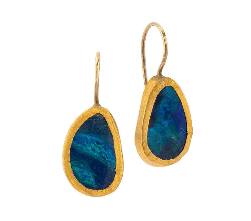 luxury gold earrings for women -Nava Zahavi Yellow Gold Egg Shaped Opal Earrings