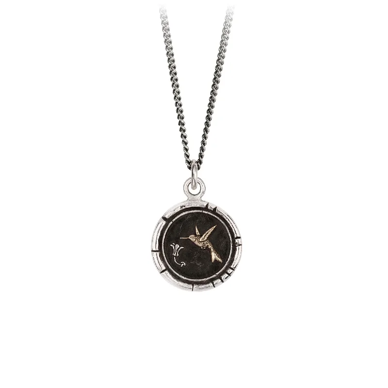 birthday gift necklaces for women -Hummingbird 14K Gold On Silver Talisman