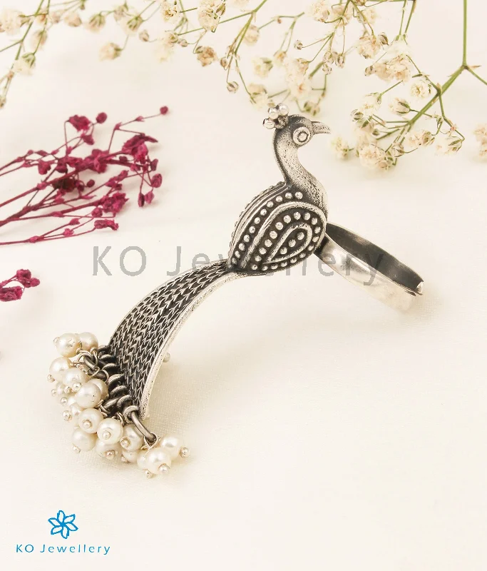 designer rings for women -The Tavus Silver Peacock Statement Open Finger Ring