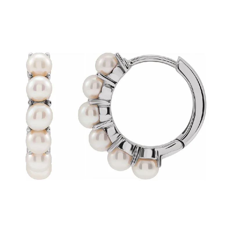 minimalist stud earrings -14K Yellow or White Gold FW Cultured Pearl Huggie Hoop Earrings 15.5mm