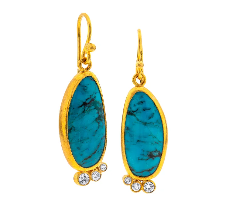 unique stud earrings for women -Nava Zahavi Yellow Gold Diamonds Arizona Turquoise Earrings