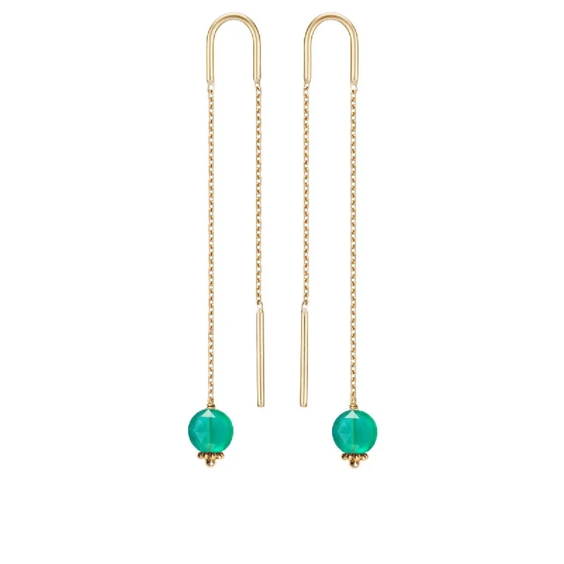 trendy statement earrings -Pop Threader Earrings Green Agate - 18k Gold