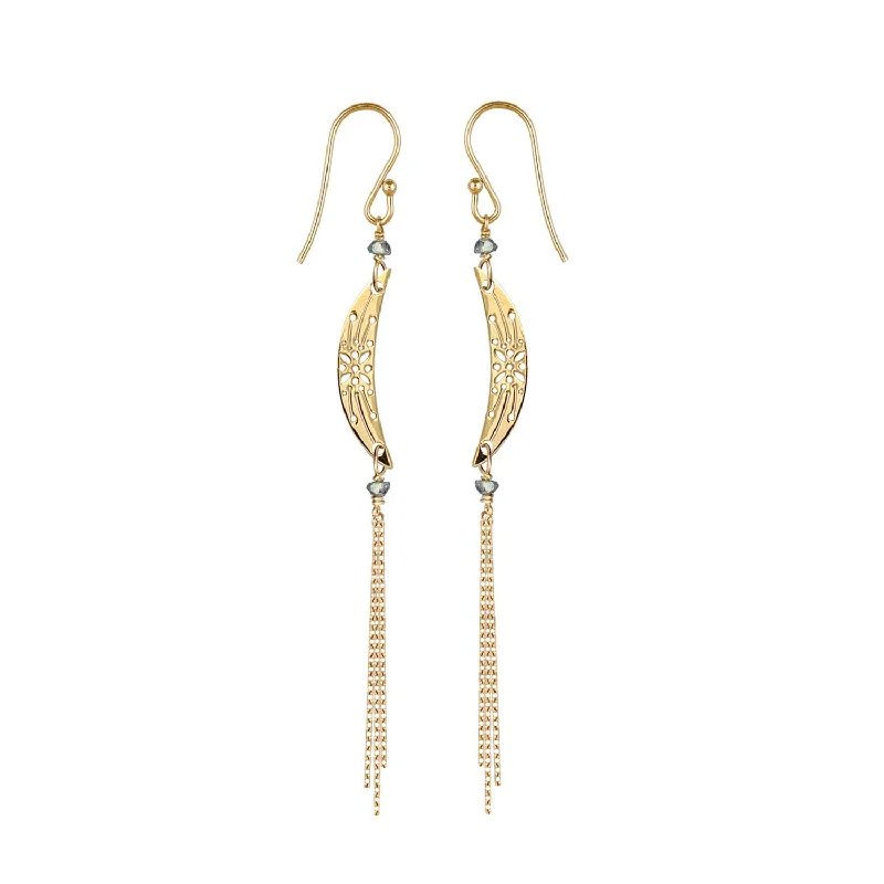 gemstone chandelier earrings -Long Moon Earrings  - 18k Gold