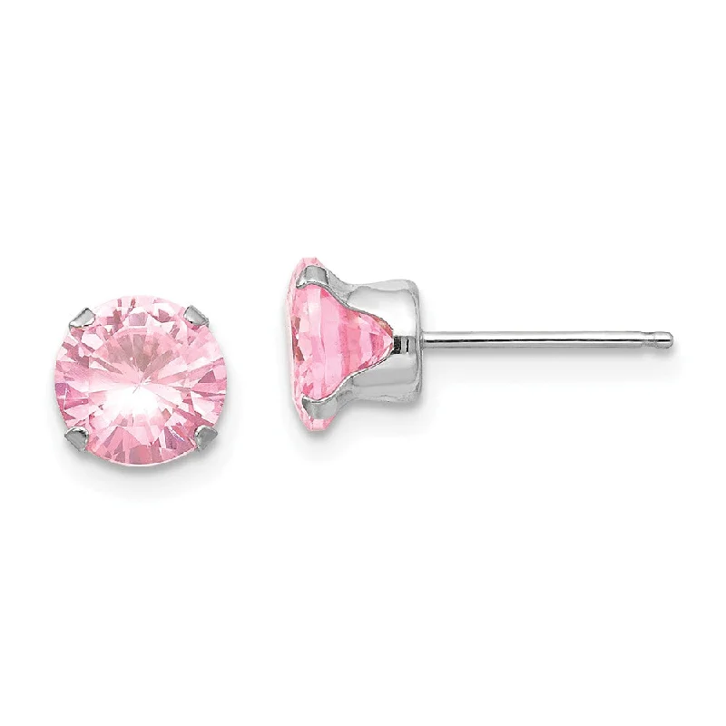 wedding earrings for women -6.5mm Pink Cubic Zirconia Stud Earrings in 14k White Gold