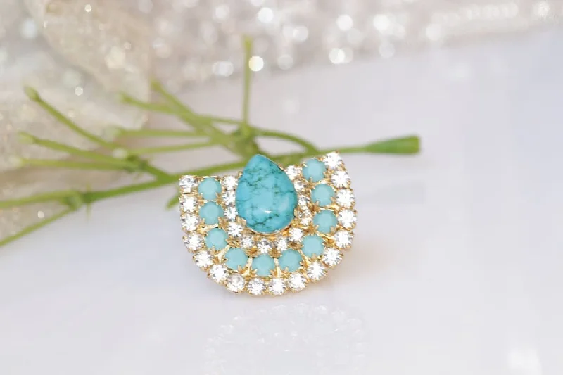 stackable rings for weddings -TURQUOISE BOHO RING