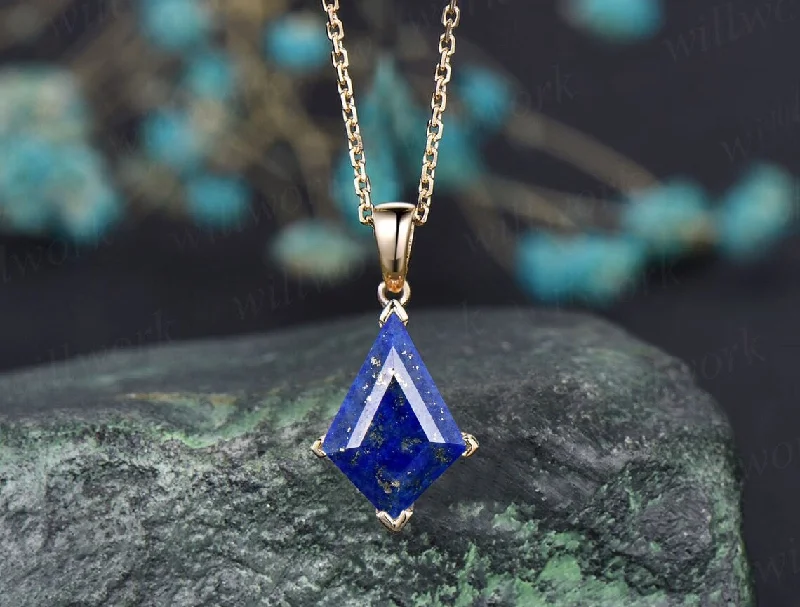 vintage-inspired necklaces for women -Kite lapis lazuli necklace solid 14k 18k rose gold vintage unique Personalized pendant women her wedding anniversary bridal gift mother