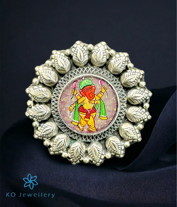 birthstone rings for women -The Vakratunda Handpainted Silver Statement Open Finger Ring