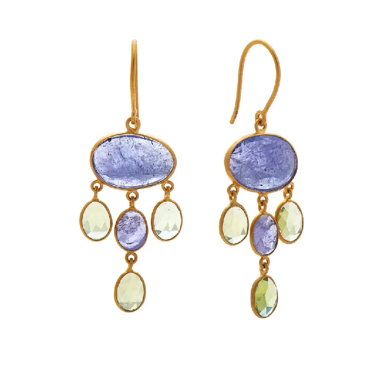 oversized earrings for women -Nava Zahavi Yellow Gold Tanzanite Peridot Dangling Earrings