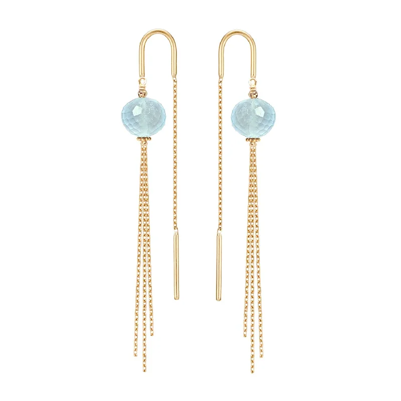 silver hoop earrings for women -Medusa Threader Earrings Aquamarine - 18k Gold