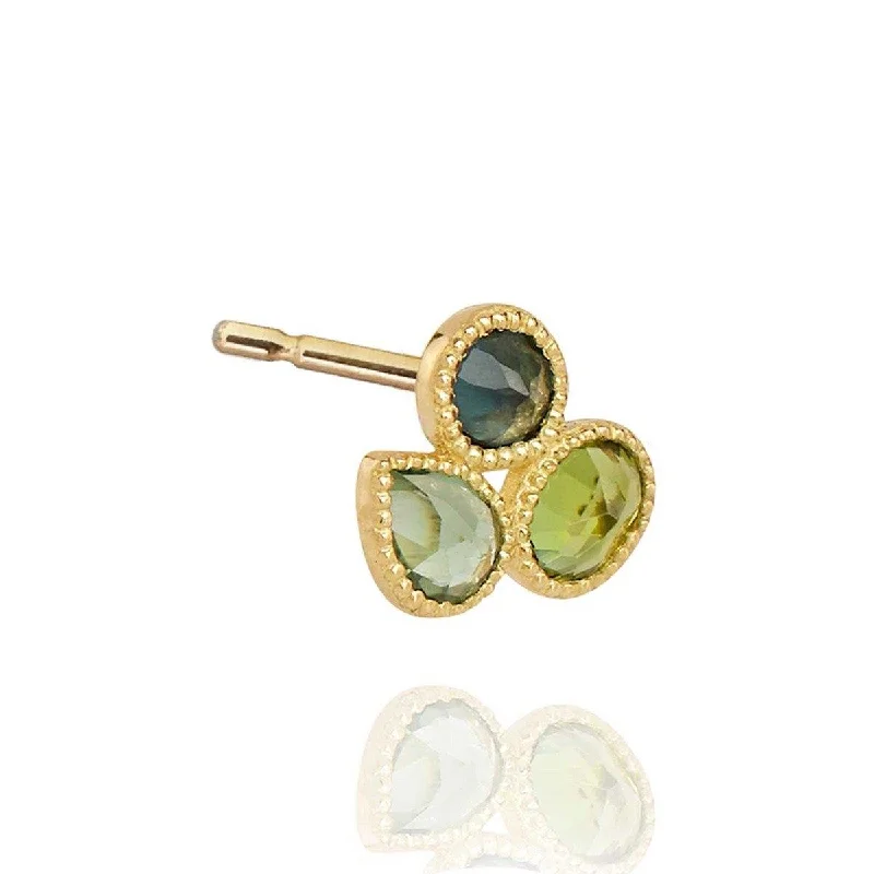 elegant gold earrings for women -Mosaik Ear Stud Topaz , Tourmaline - 18k Gold