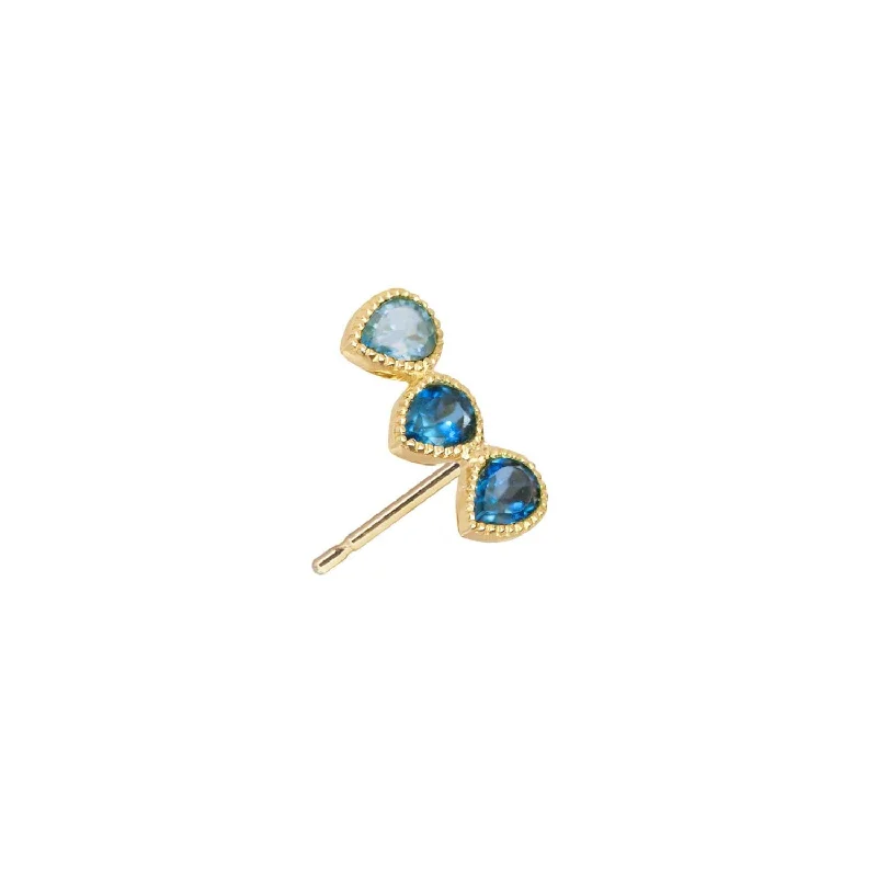 boho earrings for women -Precious Ear Climber Right - light and dark Blue Topaz & 18k Gold