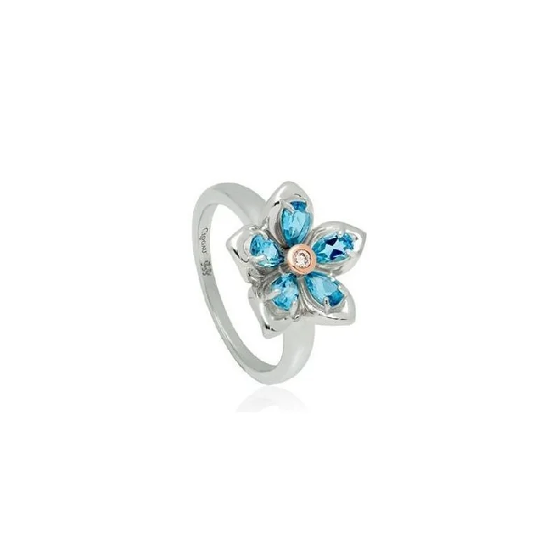 romantic rings for women -Silver & 9ct Rose Gold London Blue Topaz Set Forget Me Not Ring