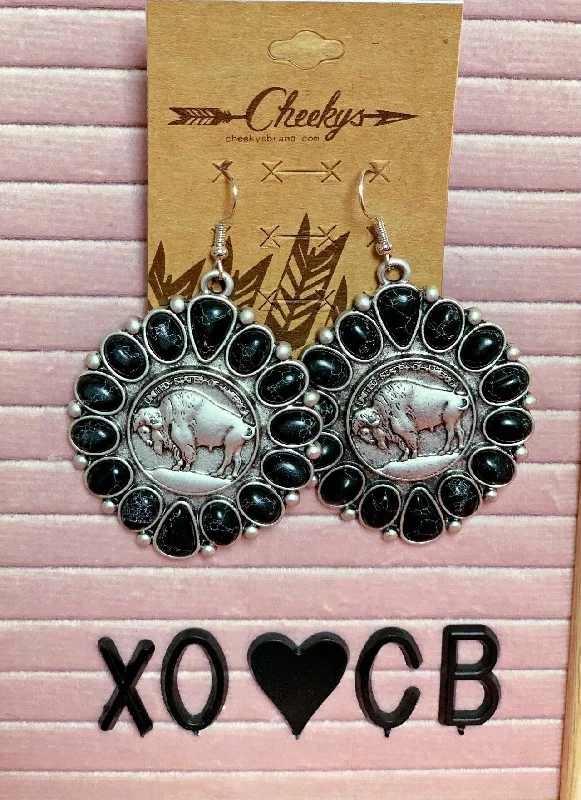 pearl earrings for women -The Shyann Buffalo Nickel Earrings in Black