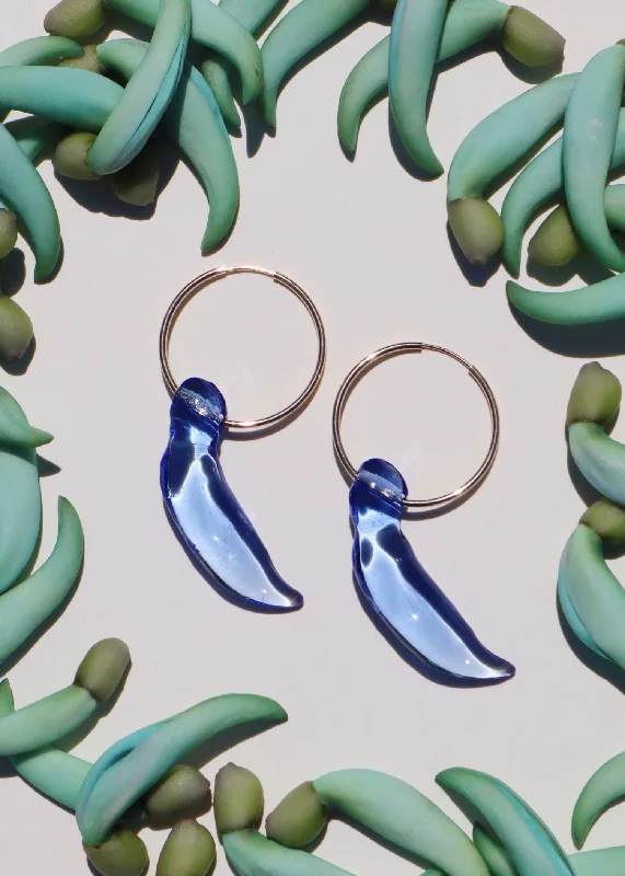 vintage pearl earrings for women -Blue Jade Bud Hoop Earrings