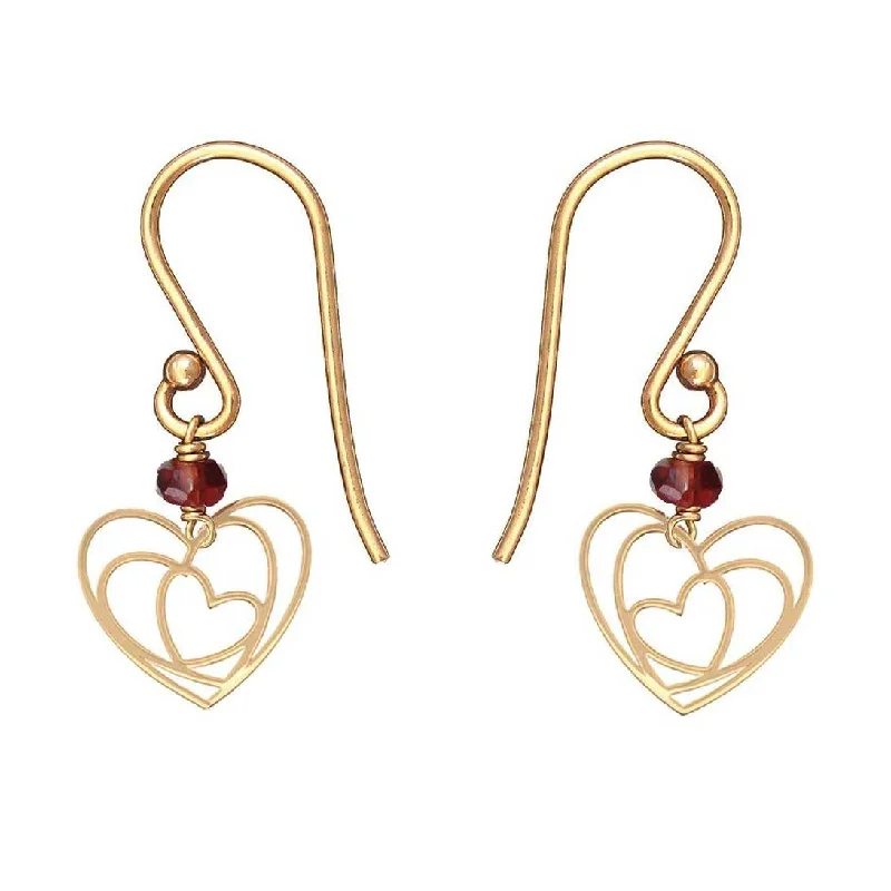 vintage pearl earrings for women -Heart Short Earrings-18k Yellow Gold-Red Garnet