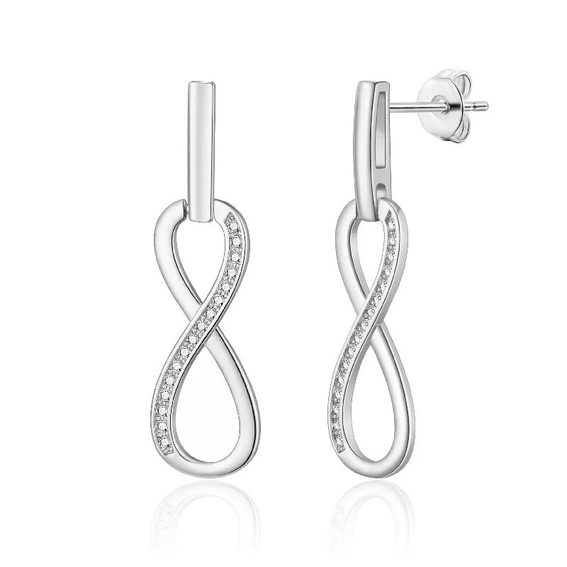 heart-shaped earrings for women -Silver Plated Infinity Drop Earrings Created with Zircondia® Crystals