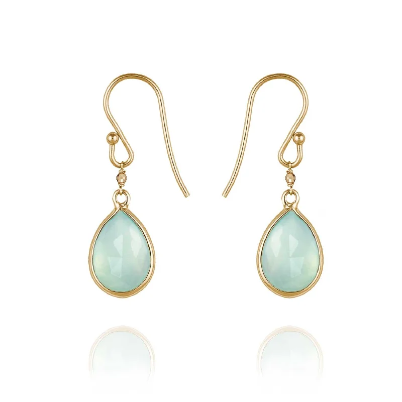 fancy earrings for women -Precious Drop Earrings Green Chalcedony - 18k Gold