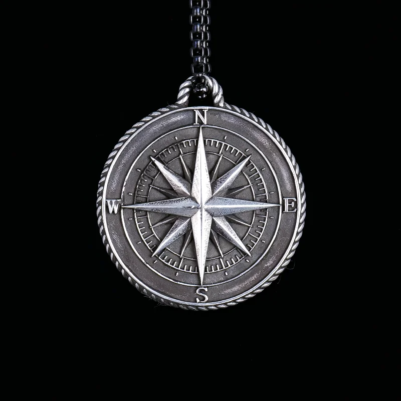 fashion-forward necklaces for women -Sterling Silver Compass Pendant