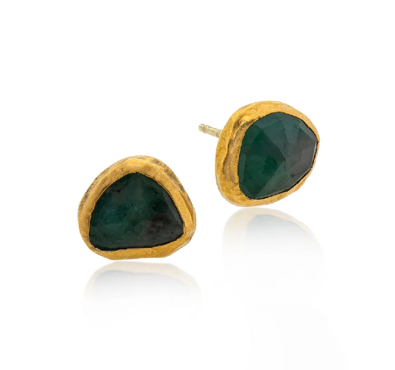 delicate drop earrings for women -Nava Zahavi Yellow Gold Emerald Tri Earrings