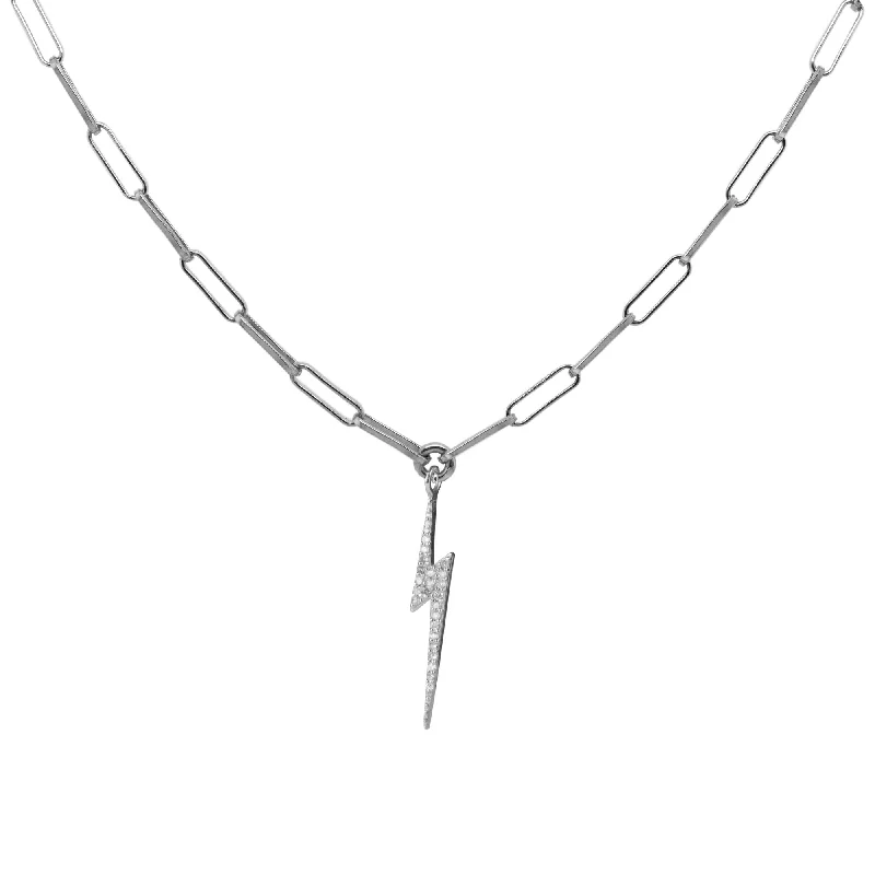 casual necklaces for women -Bolt Oxidized Silver Necklace w. Diamond