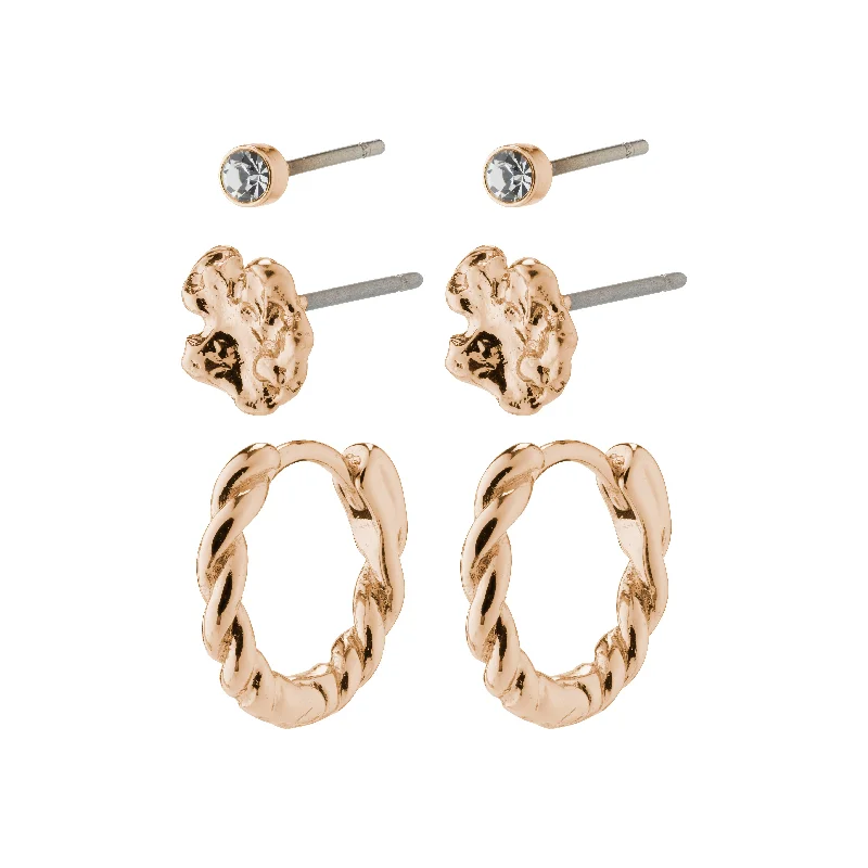 custom hoop earrings for women -EMANUELLE earrings 3-in-1 set rosegold-plated