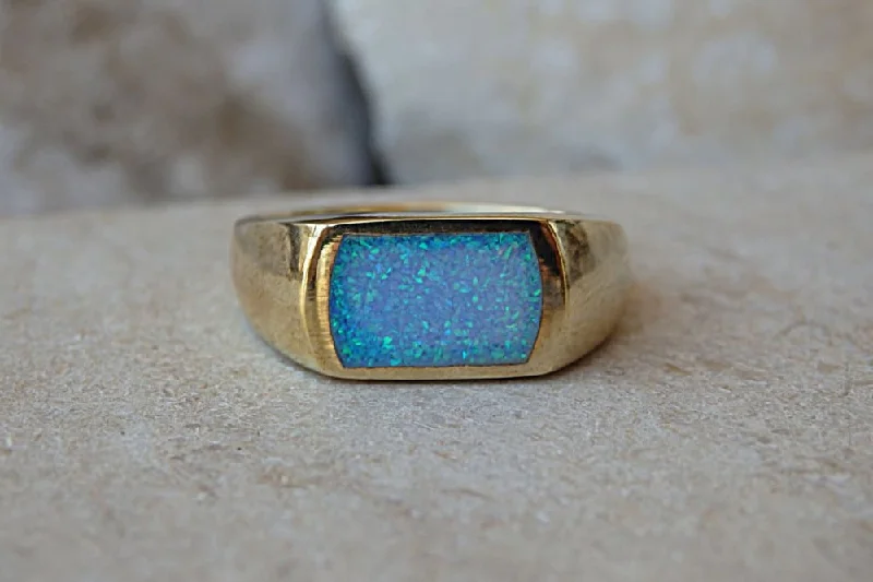 romantic engagement rings -Turquoise Opal Signet Ring