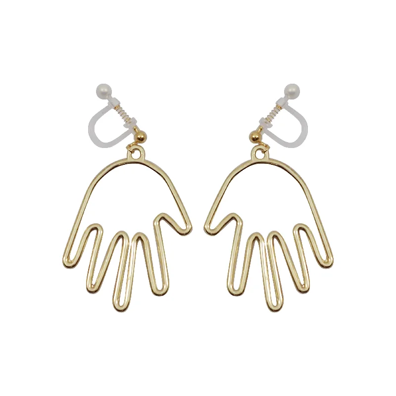 statement earrings for weddings -Gold Picasso Hand Invisible Clip On Earrings