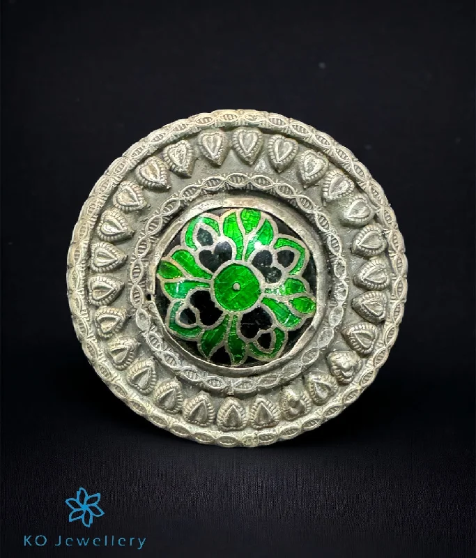 fashion rings for women -The Lush Ornate Silver Meenakari Finger Ring