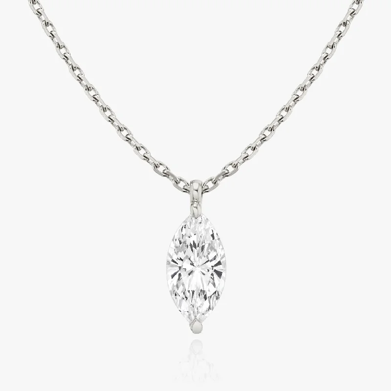 crystal pendant necklaces for women -Solitaire Marquise 14K Whitegold Necklace w. Lab-Grown Diamond