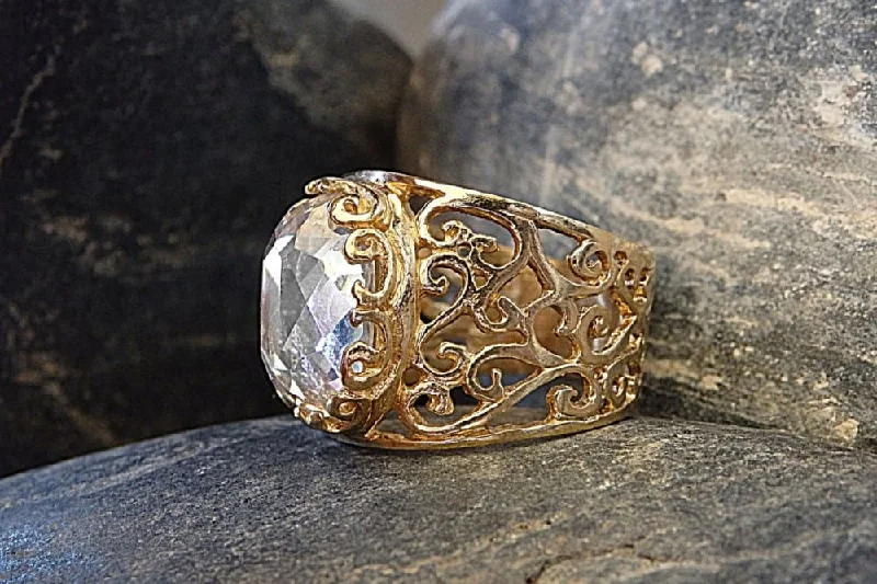 round-cut rings for women -Clear Rebeka Filigree Ring