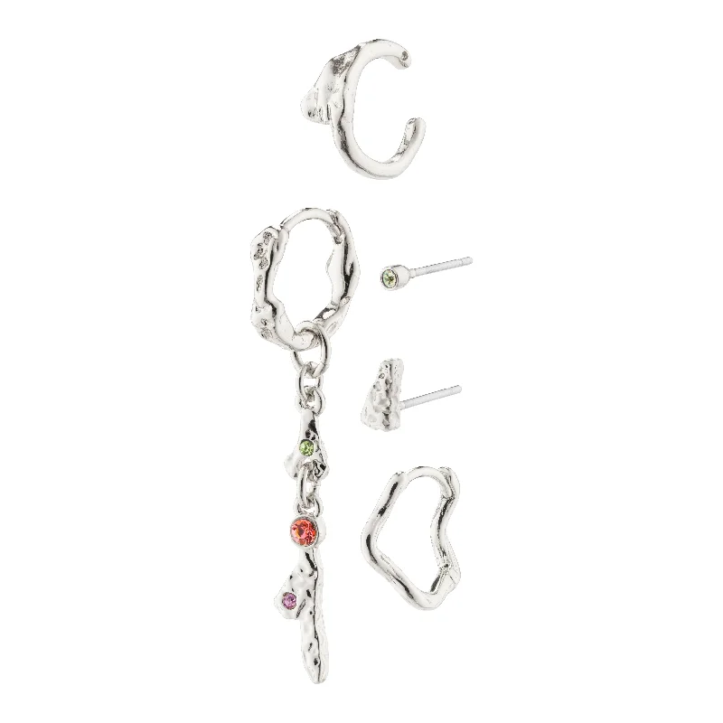 colorful hoop earrings for women -IRENE earrings & cuff 5-in-1 set silver-plated