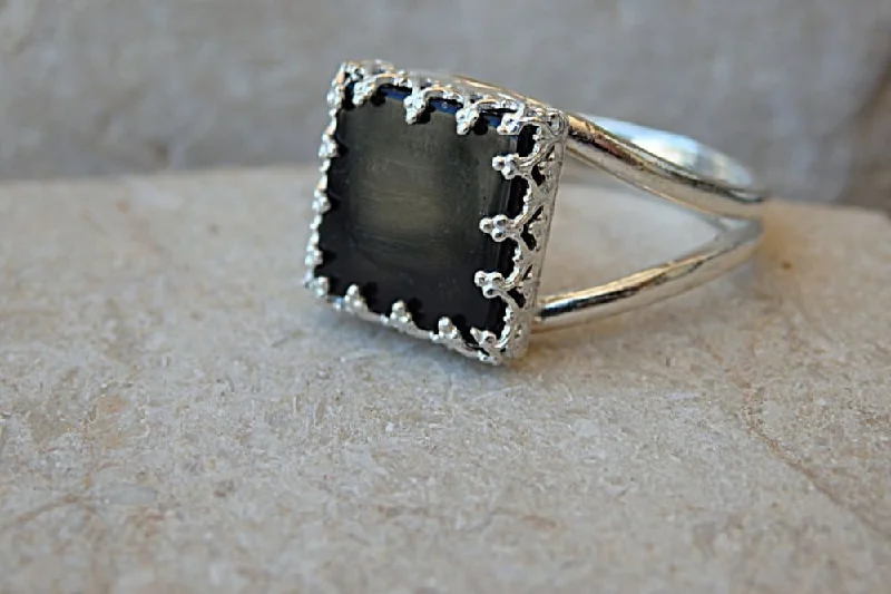 bold rings for women -Black Square Onyx Ring