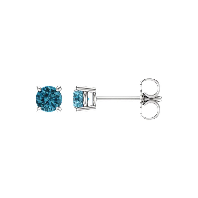 gemstone chandelier earrings -4mm Round Blue Zircon Stud Earrings in 14k White Gold