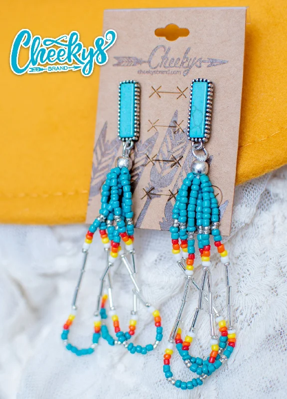 silver stud earrings for women -The Monica Turquoise Seed Bead Tassel Earrings