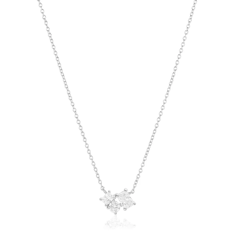 wedding necklaces for women -Ivrea Three Silver Necklace w. Zirconias