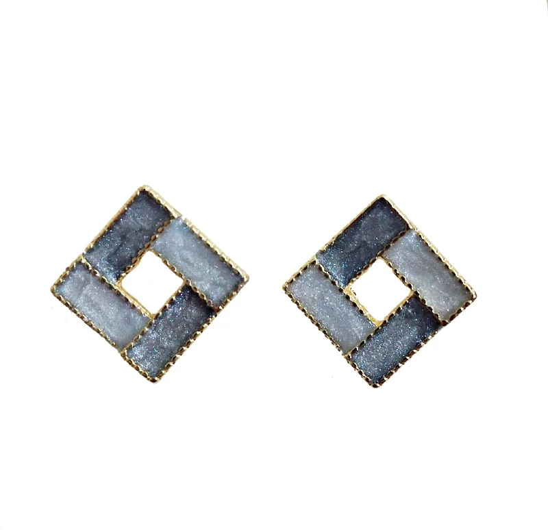 custom earrings for women -Light Blue Crystal Mosaic Square Invisible Clip On Earrings