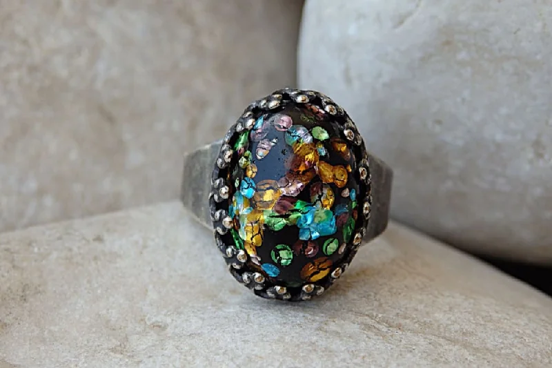 antique-style rings for women -Vintage Glass Opal Ring