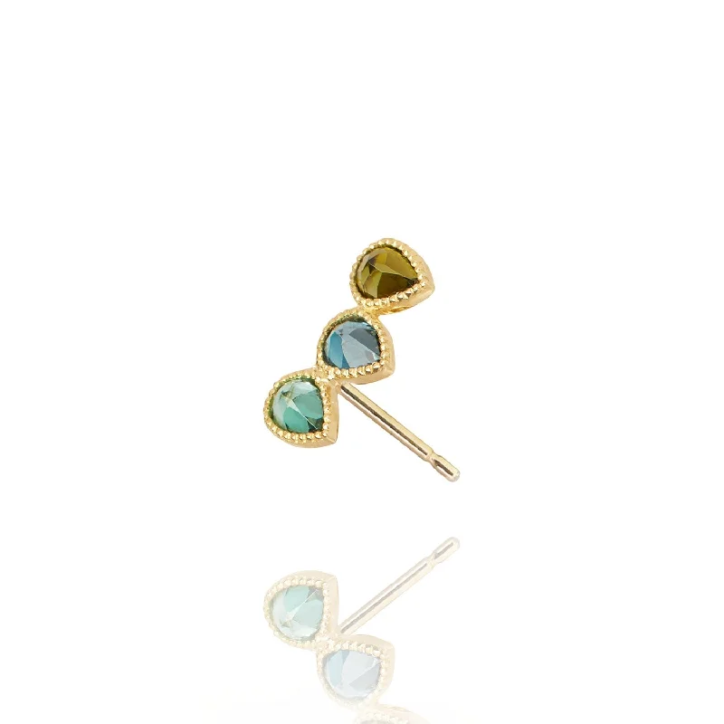 diamond drop earrings for women -Precious Ear Climber- Left - Blue Topaz Tourmaline -18k Gold