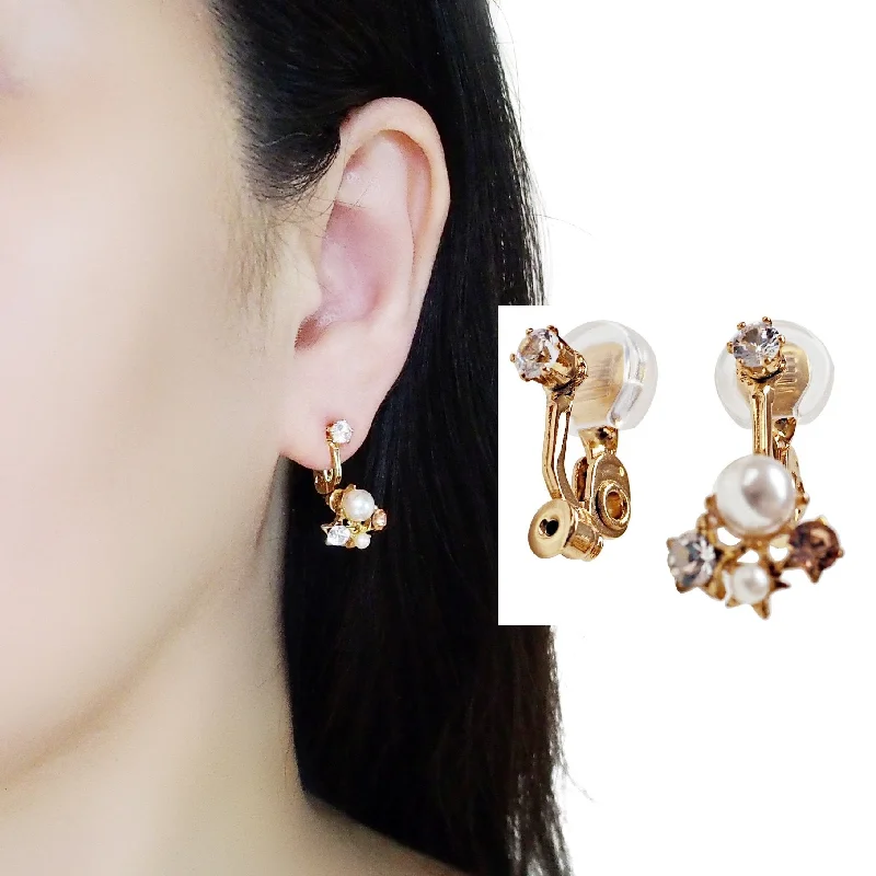 custom earrings for women -Comfortable clip angle adjustable clip on earring rhinestone converters ( Gold tone)