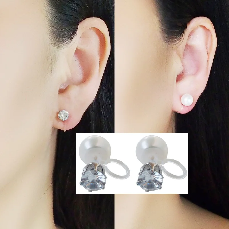 birthstone earrings for women -Silver Double Sided Freshwater Pearl Invisible Clip On Earrings