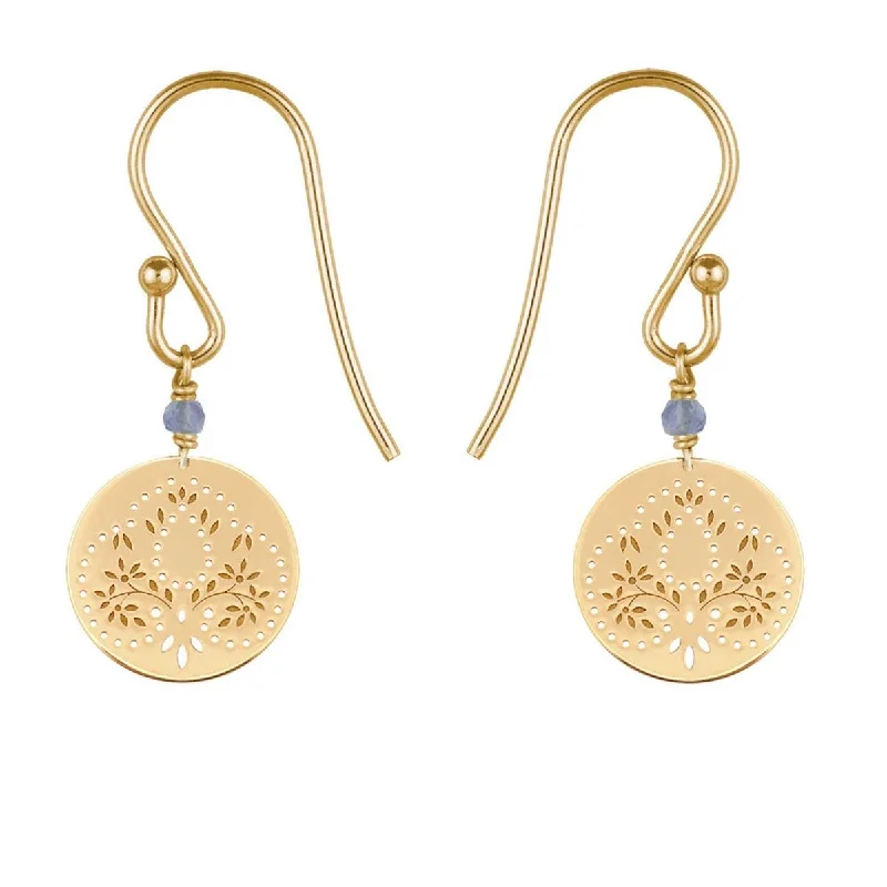 trendy drop earrings for women -Small Maharani Medal Earrings - Iolite - 9k Gold