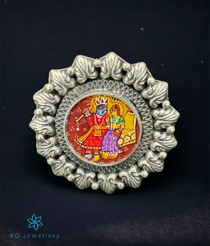 custom engagement rings for women -The Radha-Krishna Handpainted Silver Statement Open Finger Ring